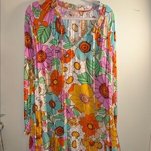 Show Me Your Mumu Floral Tie-Neck Tunic in Pink, Mint & Orange